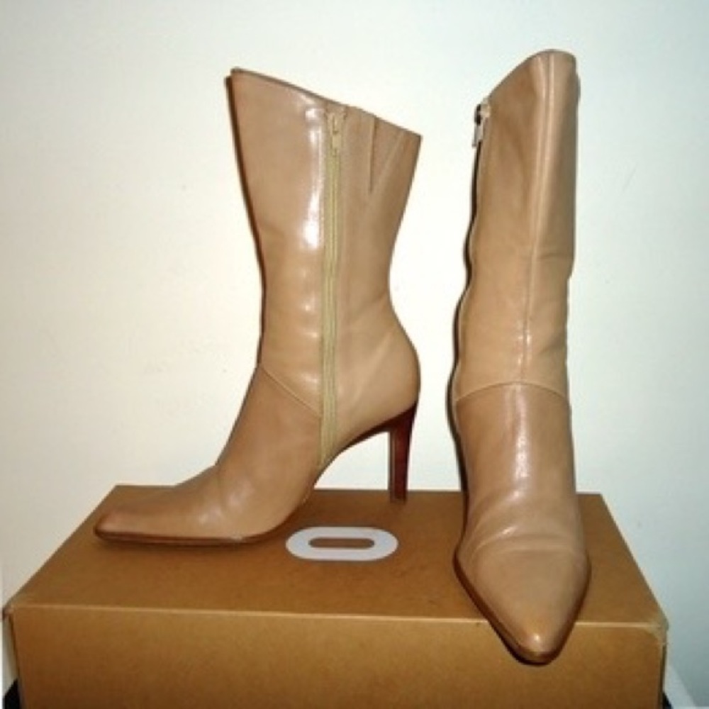 Amanda Smith Tan Leather Mid-Calf Stiletto Boots